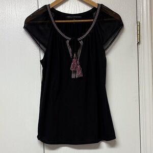 WHBM Black Women's Top with Tassel Detail